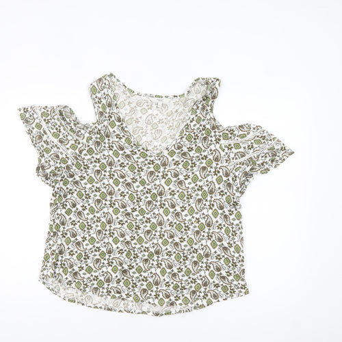 Next Womens Green Floral Cold Shoulder Short Sleeve Top Size 16