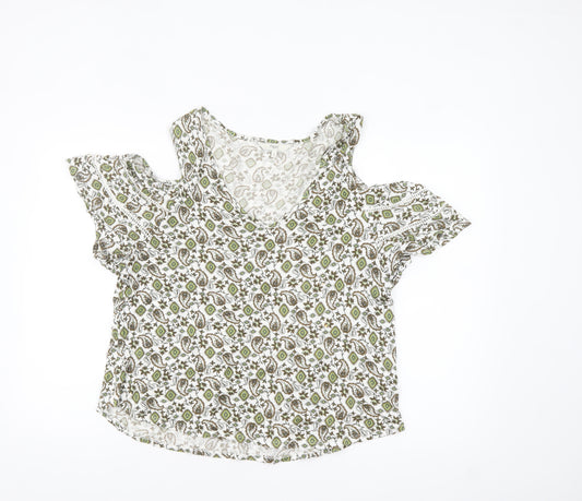 Next Womens Green Floral Cold Shoulder Short Sleeve Top Size 16