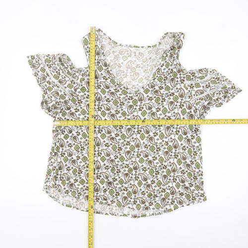 Next Womens Green Floral Cold Shoulder Short Sleeve Top Size 16