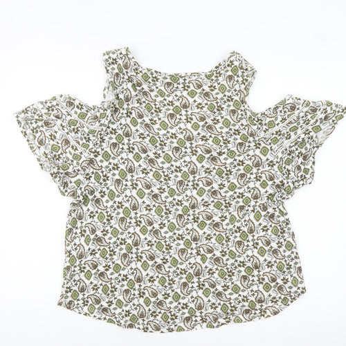 Next Womens Green Floral Cold Shoulder Short Sleeve Top Size 16