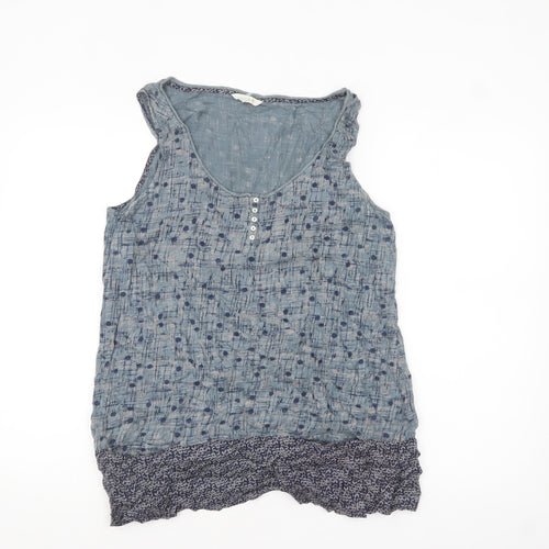 White Stuff Women’s Blue Cotton Blend Sleeveless Tunic Top Size 14