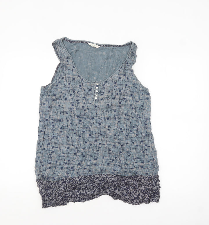 White Stuff Women’s Blue Cotton Blend Sleeveless Tunic Top Size 14