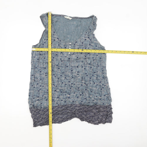 White Stuff Women’s Blue Cotton Blend Sleeveless Tunic Top Size 14
