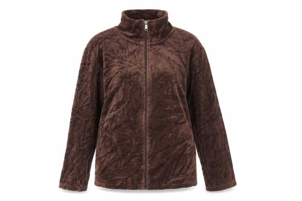 Front view of Huber women’s brown, size UK 12, velour full zip jacket