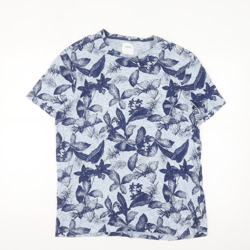 Burton Menswear London Blue Floral Print Crew Neck Men's T-Shirt Size L