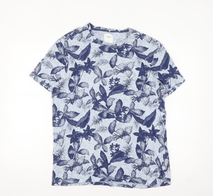 Burton Menswear London Blue Floral Print Crew Neck Men's T-Shirt Size L