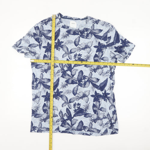 Burton Menswear London Blue Floral Print Crew Neck Men's T-Shirt Size L