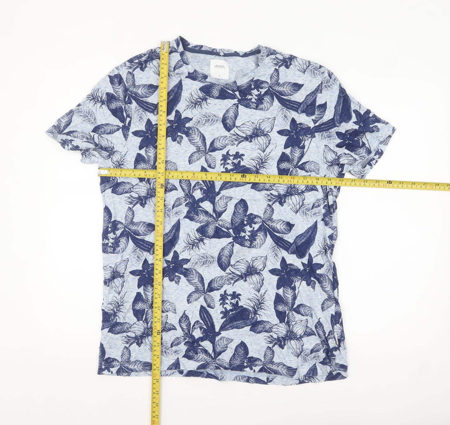Burton Menswear London Blue Floral Print Crew Neck Men's T-Shirt Size L
