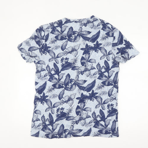 Burton Menswear London Blue Floral Print Crew Neck Men's T-Shirt Size L