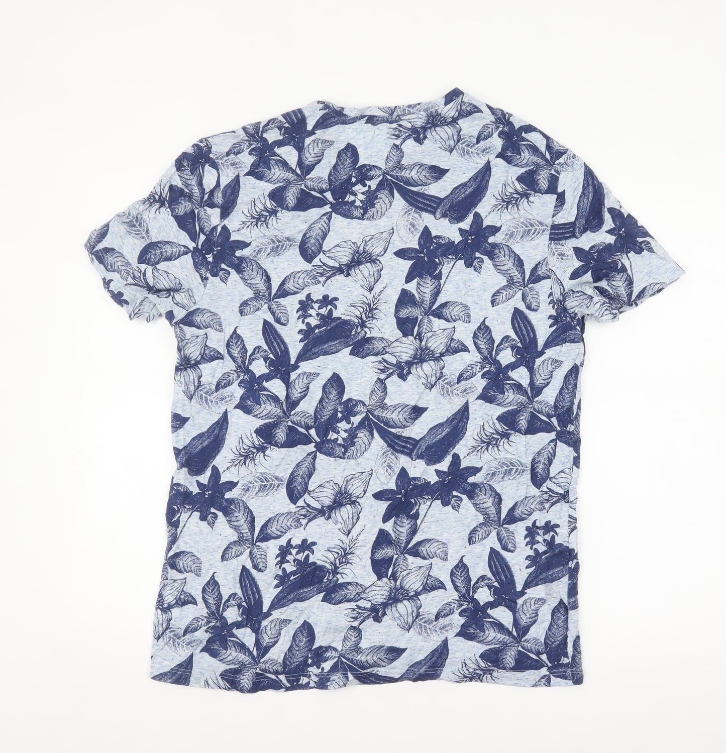 Burton Menswear London Blue Floral Print Crew Neck Men's T-Shirt Size L