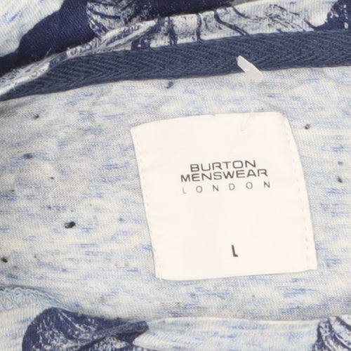 Burton Menswear London Blue Floral Print Crew Neck Men's T-Shirt Size L