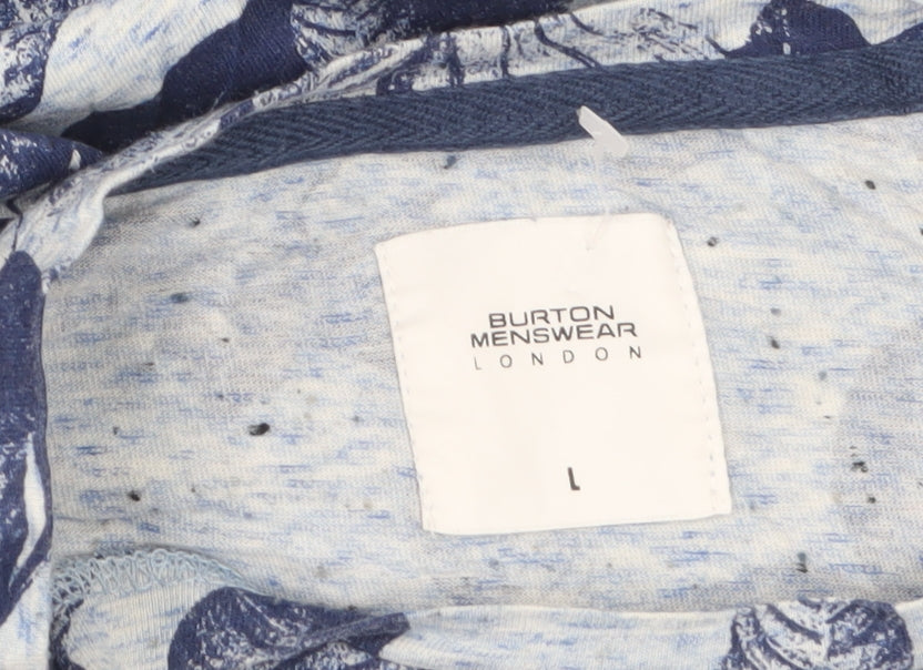 Burton Menswear London Blue Floral Print Crew Neck Men's T-Shirt Size L