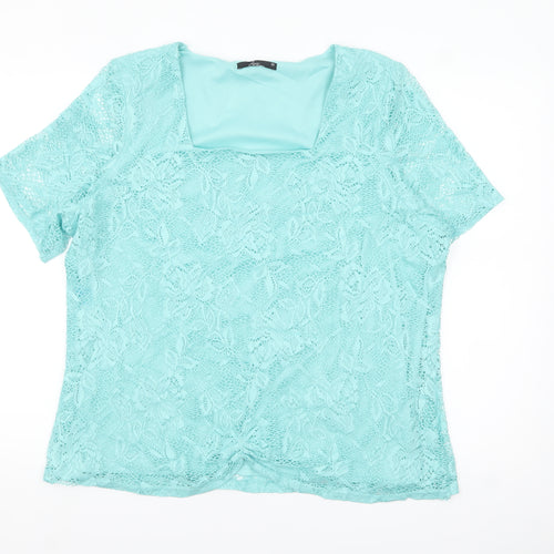 BM Collection Women's Blue Lace Short Sleeve Blouse Size 20
