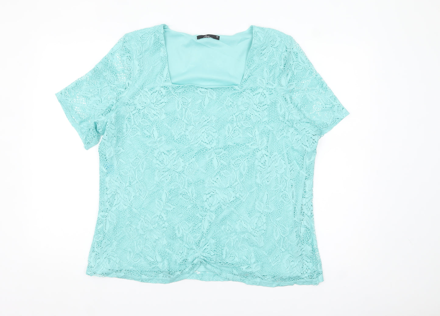 BM Collection Women's Blue Lace Short Sleeve Blouse Size 20