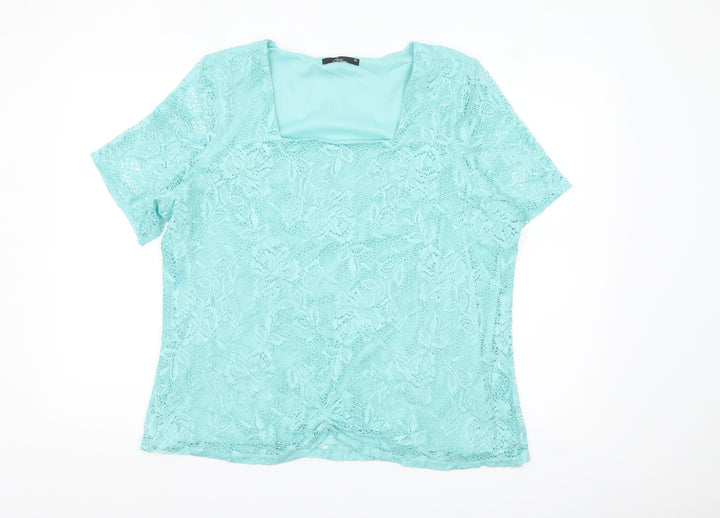 BM Collection Women's Blue Lace Short Sleeve Blouse Size 20
