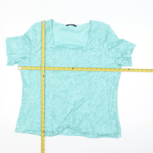 BM Collection Women's Blue Lace Short Sleeve Blouse Size 20