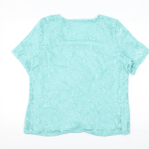 BM Collection Women's Blue Lace Short Sleeve Blouse Size 20