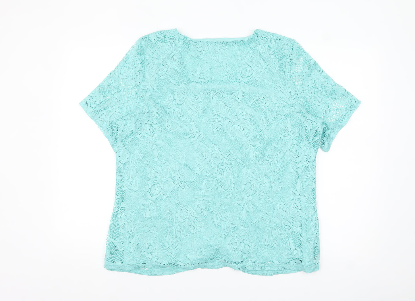 BM Collection Women's Blue Lace Short Sleeve Blouse Size 20