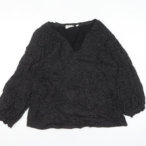 Fat Face Women Black Polka Dot Cotton Modal Tunic Blouse Size 16