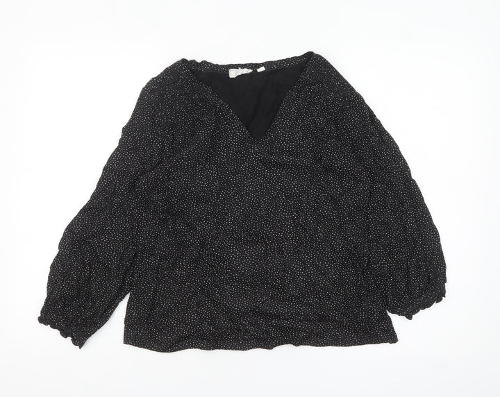 Fat Face Women Black Polka Dot Cotton Modal Tunic Blouse Size 16