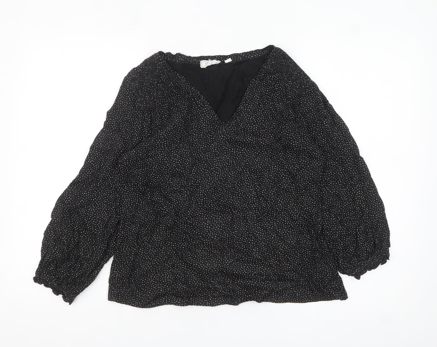 Fat Face Women Black Polka Dot Cotton Modal Tunic Blouse Size 16