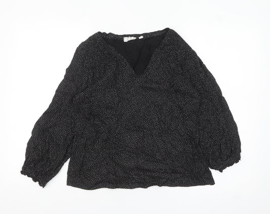 Fat Face Women Black Polka Dot Cotton Modal Tunic Blouse Size 16