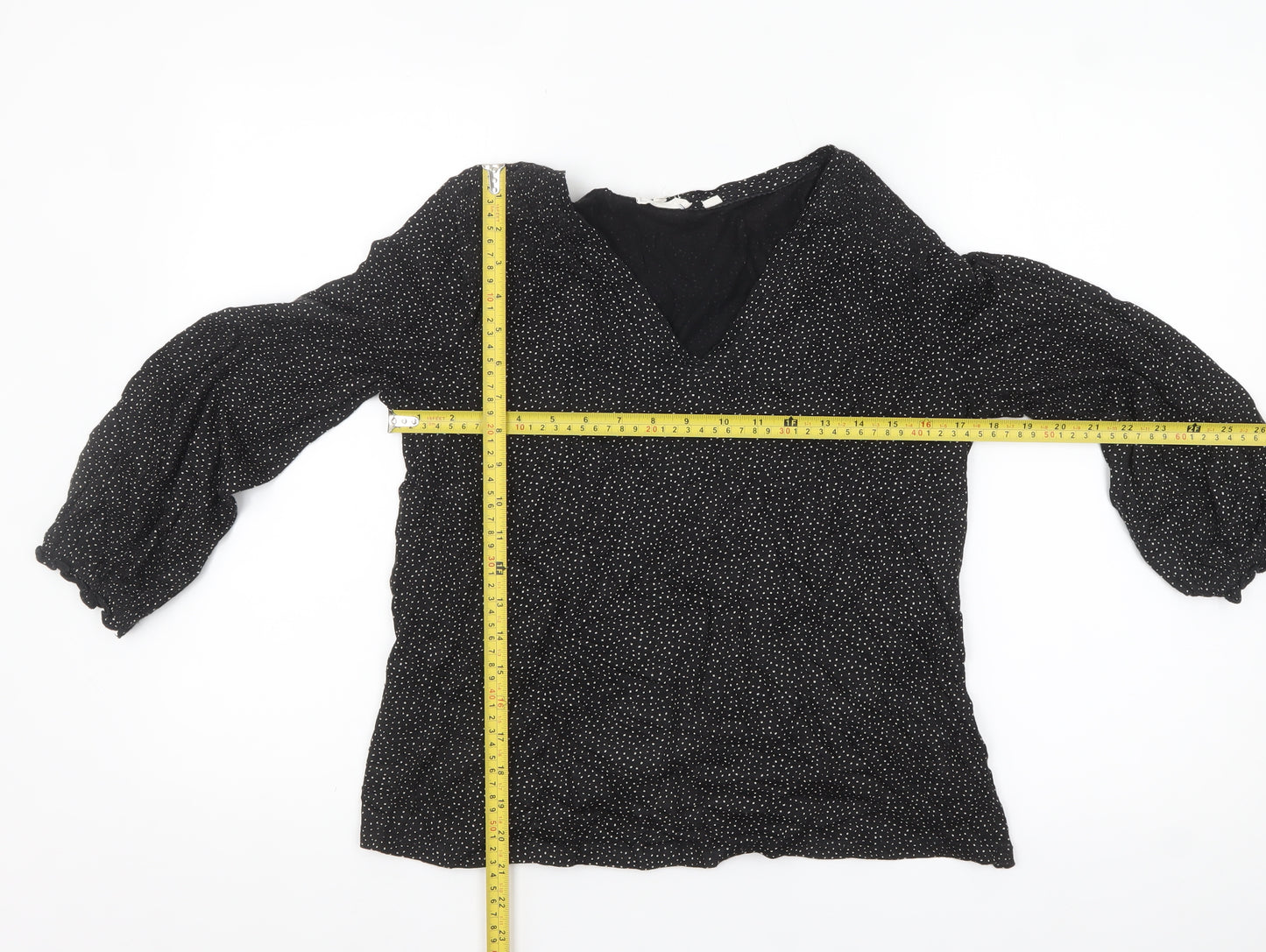 Fat Face Women Black Polka Dot Cotton Modal Tunic Blouse Size 16