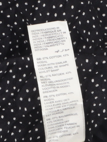 Fat Face Women Black Polka Dot Cotton Modal Tunic Blouse Size 16