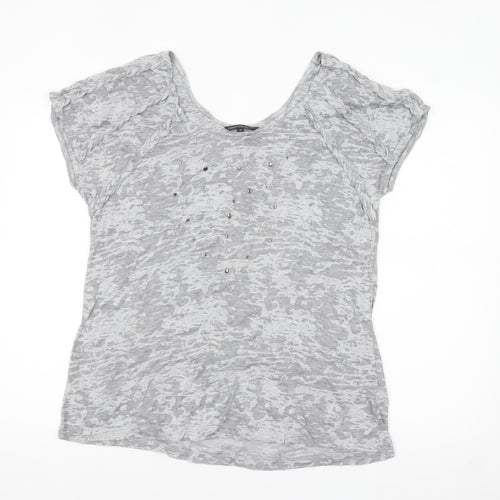Marks and Spencer Women’s Grey Scoop Neck Studded T-Shirt Size 16