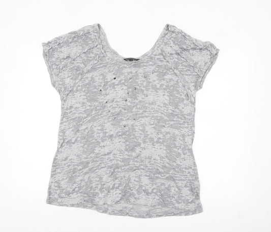 Marks and Spencer Women’s Grey Scoop Neck Studded T-Shirt Size 16