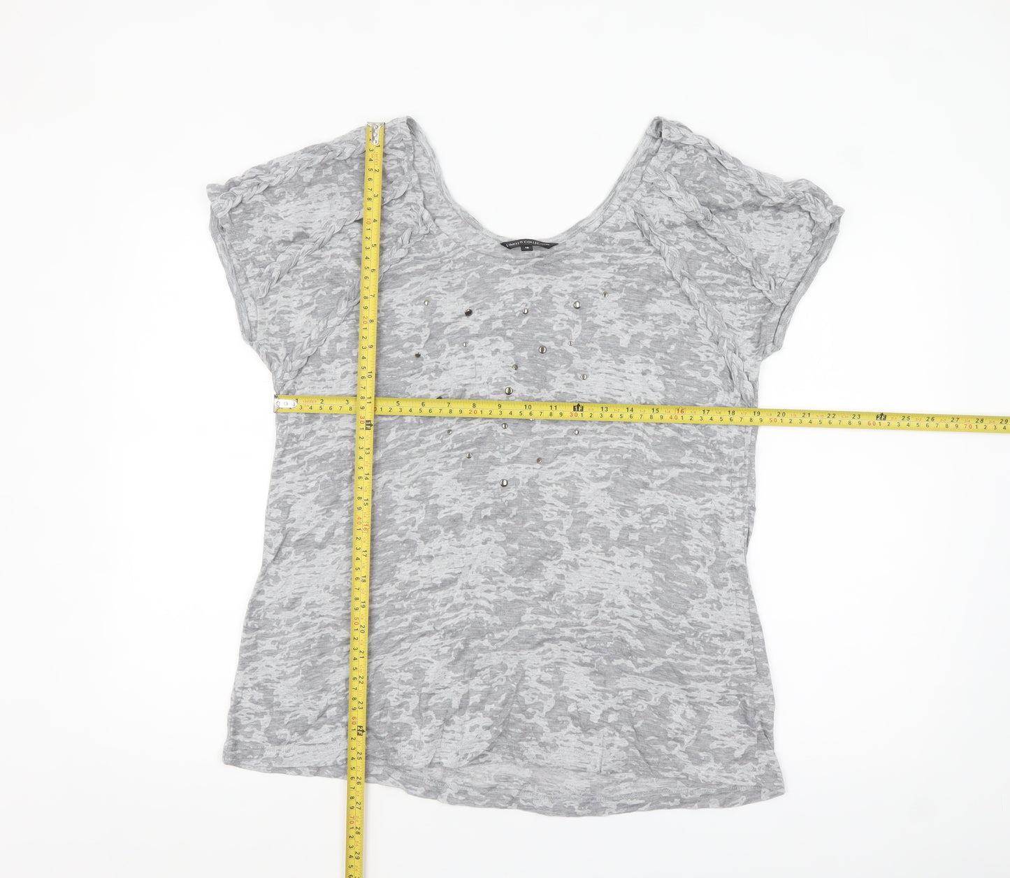 Marks and Spencer Women’s Grey Scoop Neck Studded T-Shirt Size 16