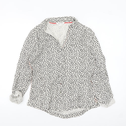 White Stuff Women’s White Animal Print Cotton Button-Up Shirt UK 10