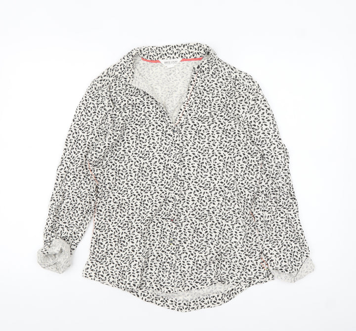 White Stuff Women’s White Animal Print Cotton Button-Up Shirt UK 10