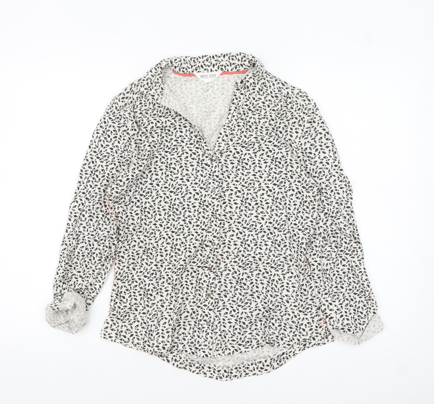 White Stuff Women’s White Animal Print Cotton Button-Up Shirt UK 10