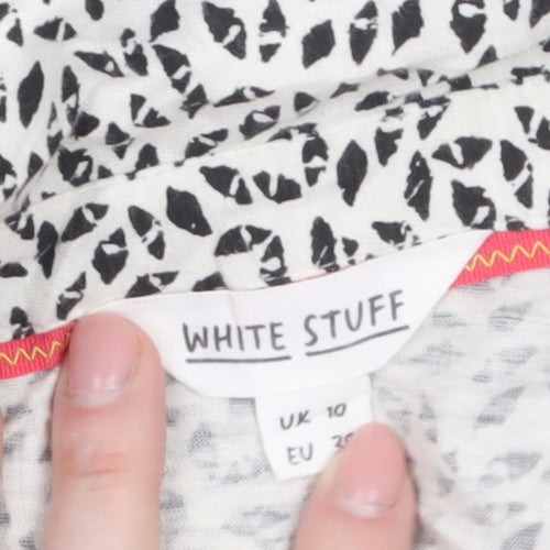 White Stuff Women’s White Animal Print Cotton Button-Up Shirt UK 10