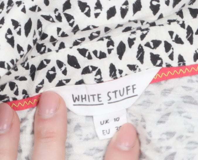 White Stuff Women’s White Animal Print Cotton Button-Up Shirt UK 10