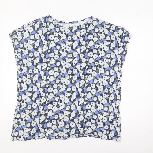 Uniqlo Women Blue Floral Cotton Short Sleeve T-Shirt XL