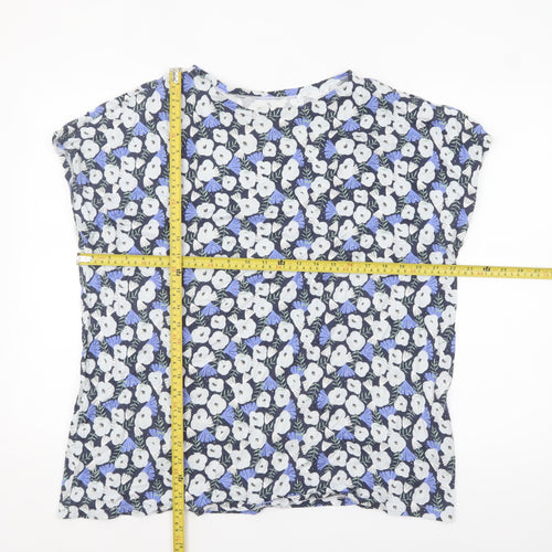 Uniqlo Women Blue Floral Cotton Short Sleeve T-Shirt XL