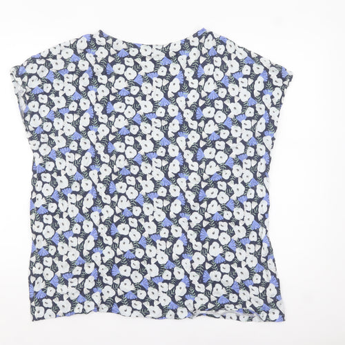 Uniqlo Women Blue Floral Cotton Short Sleeve T-Shirt XL