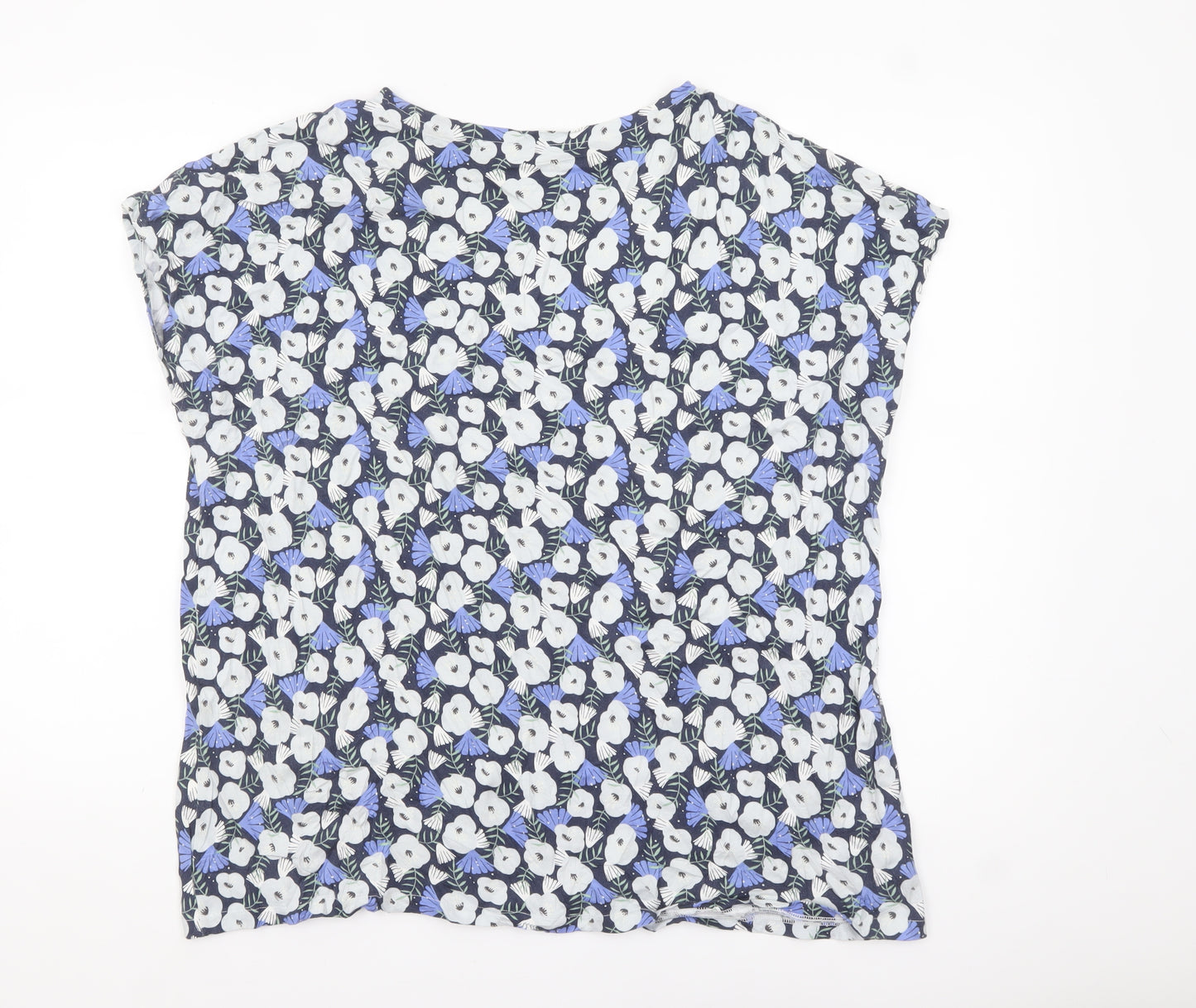 Uniqlo Women Blue Floral Cotton Short Sleeve T-Shirt XL