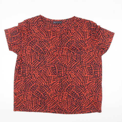 Marks and Spencer Women's Red Geometric Short Sleeve Polyester T-Shirt Size 16