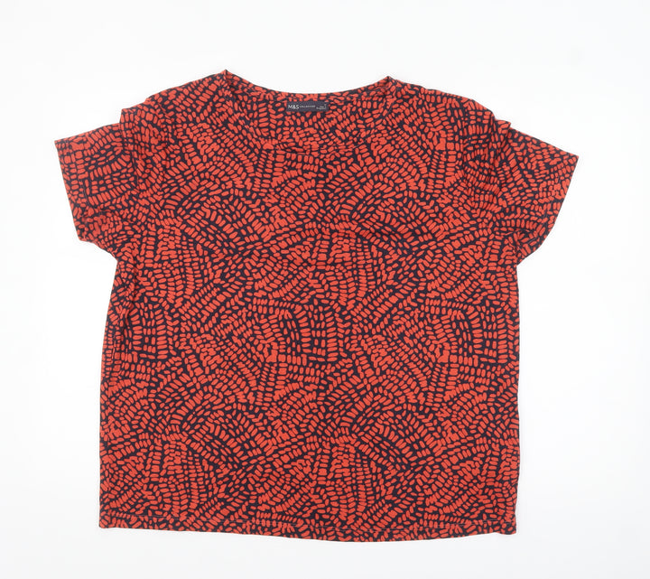Marks and Spencer Women's Red Geometric Short Sleeve Polyester T-Shirt Size 16