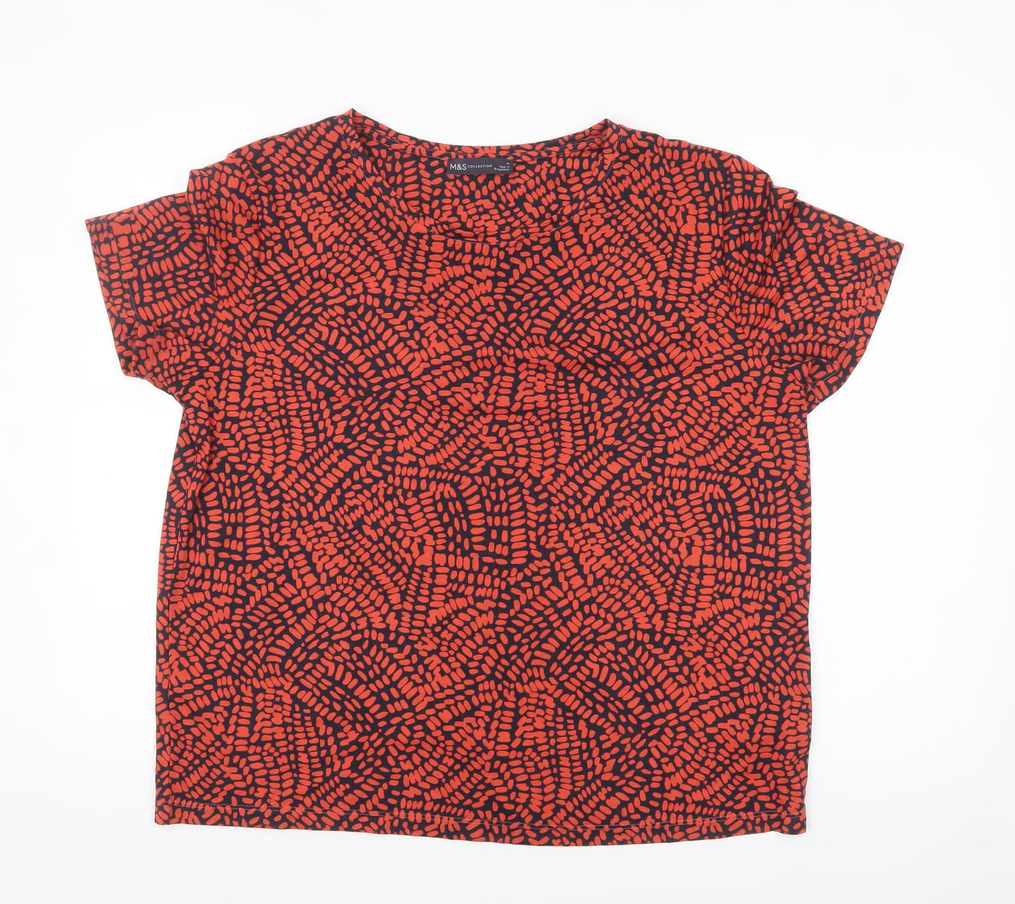 Marks and Spencer Women's Red Geometric Short Sleeve Polyester T-Shirt Size 16