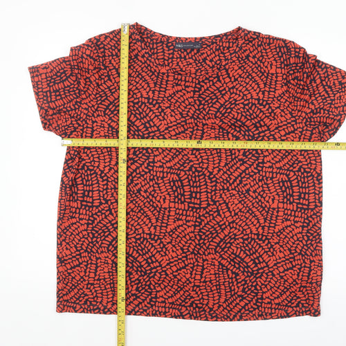 Marks and Spencer Women's Red Geometric Short Sleeve Polyester T-Shirt Size 16