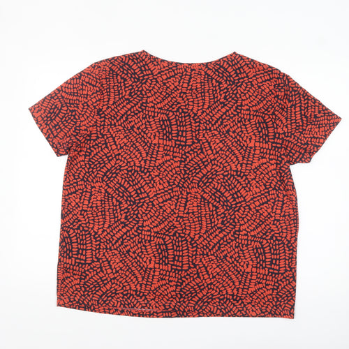 Marks and Spencer Women's Red Geometric Short Sleeve Polyester T-Shirt Size 16