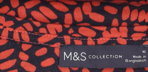 Marks and Spencer Women's Red Geometric Short Sleeve Polyester T-Shirt Size 16