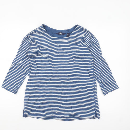 Lands' End Women's Blue Striped 3/4 Sleeve Cotton Petite T-Shirt XS