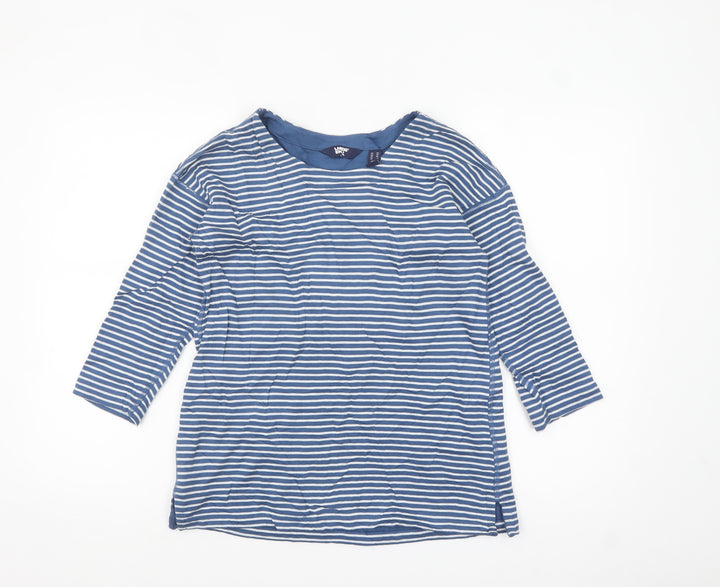 Lands' End Women's Blue Striped 3/4 Sleeve Cotton Petite T-Shirt XS