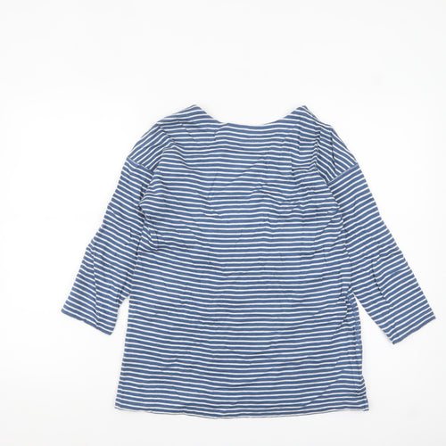 Lands' End Women's Blue Striped 3/4 Sleeve Cotton Petite T-Shirt XS