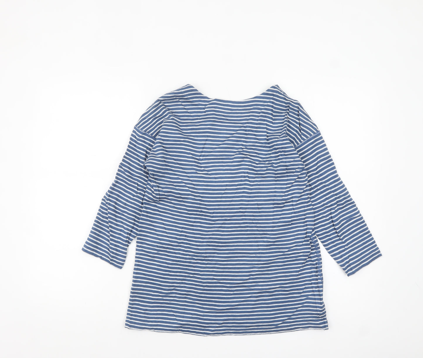 Lands' End Women's Blue Striped 3/4 Sleeve Cotton Petite T-Shirt XS